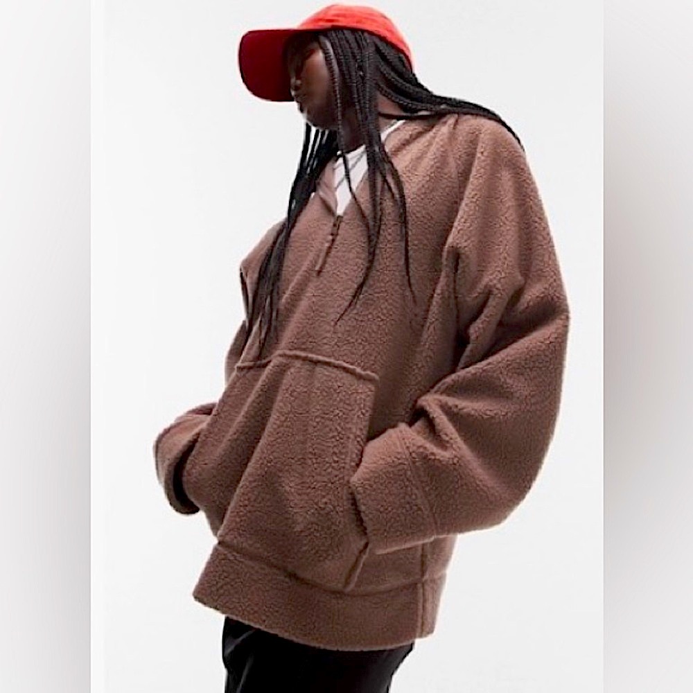 Topshop Quarter Zip Faux Fur Hoodie